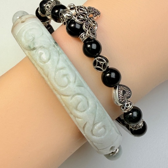 Black Ink Jade Half Bangle Bracelet | Natural Wu Ji Jade, Artisan Jewelry - Picture 3 of 13